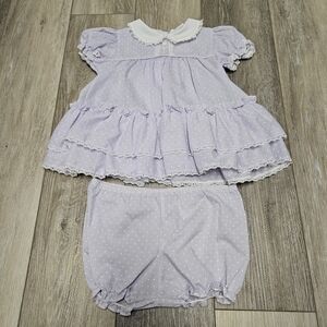 Alexis Baby Girl Dress Infant Baby 12M Lilac Purple Lace Ruffle Tiered Ribbon